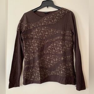 AKRIS Women’s Sweater Brown Green Cashmere Silk Long sleeve Crew Neck US 12 EUC